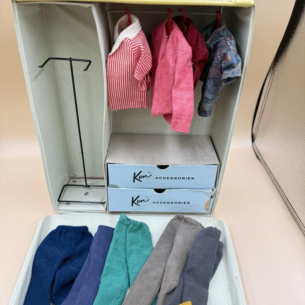 Vintage 1961 Mattel Ken Doll Lot Gold Case Clothing Acc Head Off TLC Collectible